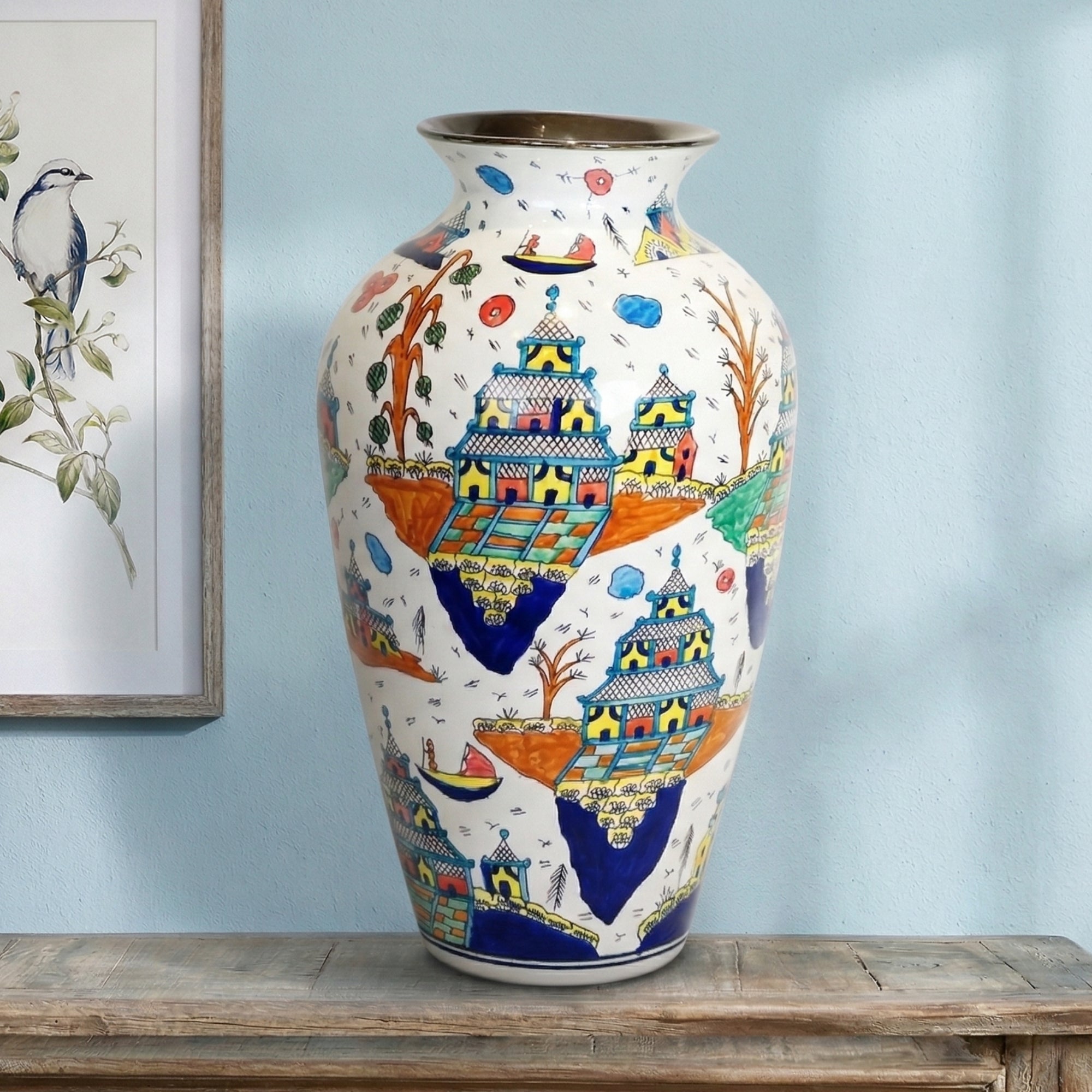multicolour chinese ceramic decorative vase elegant home decor accent showpiece with traditional artistic printed design